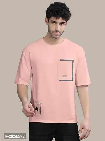 Stylish Pink Cotton Blend Printed Round Neck Tees For Men