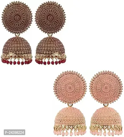 COSMO DUST Women Brass Jhumki Earring | Maroon::Turquoise | CDE-154MN-PC |-thumb0