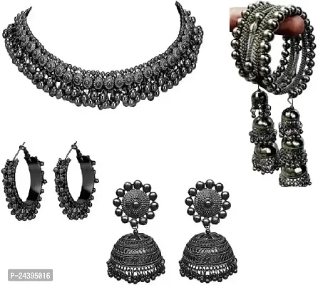 COSMO DUST Women Oxidised Earring, Bangle  Necklace Set | Black | | CDN-041BK-CMB4 |-thumb0