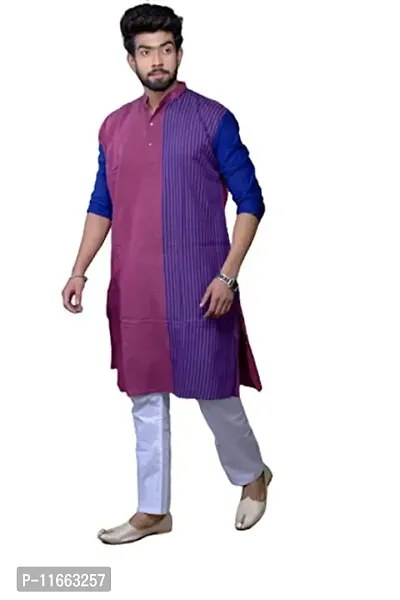 Mahi FAB Designer Cotton Men Kurta Handloom Cotton Ethnic Kurta for Men Purple_XL