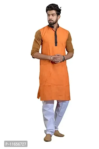 Mahi FAB Designer Cotton Men Kurta Handloom Cotton Ethnic Kurta for Men- Orange_3XL