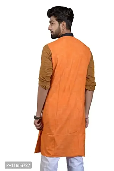 Mahi FAB Designer Cotton Men Kurta Handloom Cotton Ethnic Kurta for Men- Orange_3XL-thumb2