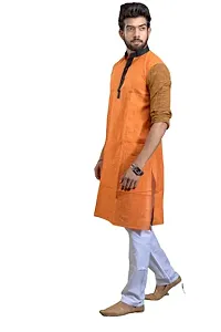 Mahi FAB Designer Cotton Men Kurta Handloom Cotton Ethnic Kurta for Men- Orange_3XL-thumb2