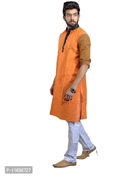 Mahi FAB Designer Cotton Men Kurta Handloom Cotton Ethnic Kurta for Men- Orange_3XL-thumb3