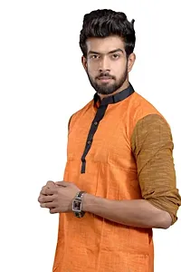 Mahi FAB Designer Cotton Men Kurta Handloom Cotton Ethnic Kurta for Men- Orange_3XL-thumb3