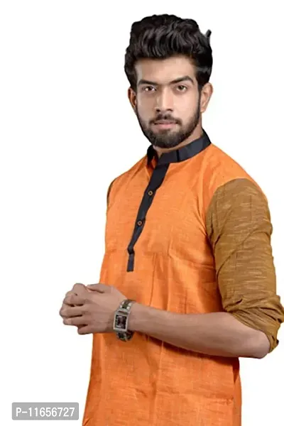 Mahi FAB Designer Cotton Men Kurta Handloom Cotton Ethnic Kurta for Men- Orange_3XL-thumb4