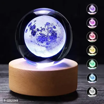 Desidiya 3D Moon Multi Crystal Ball Night Light with Wooden Base   LED USB Table Lamp for Kids Teens and Home Decor