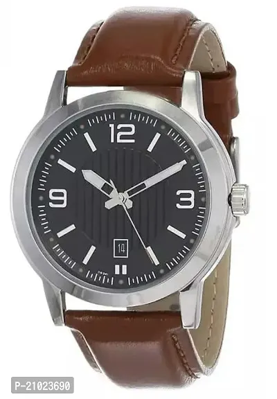 Stylish Brown Genuine Leather Analog Watches For Men-thumb0