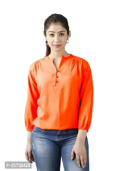 ANKIT Fashion Women's 3/4 Sleeves Mandarin Neck Solid Rayon Casual Tops for Ladies