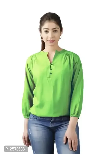 ANKIT Fashion Women's 3/4 Sleeves Mandarin Neck Solid Rayon Casual Tops for Ladies-thumb0
