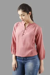 ANKIT Fashion Women's 3/4 Sleeves Mandarin Neck Solid Rayon Casual Tops for Ladies-thumb2