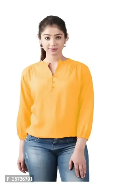 ANKIT Fashion Women's 3/4 Sleeves Mandarin Neck Solid Rayon Casual Tops for Ladies