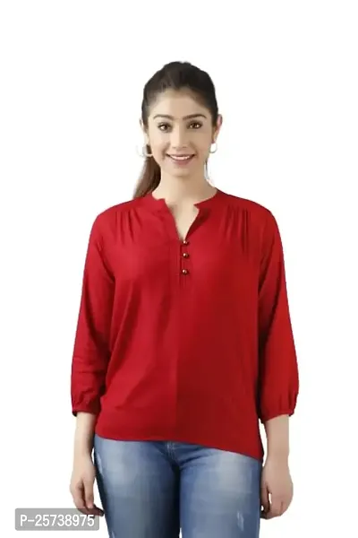 ANKIT Fashion Women's 3/4 Sleeves Mandarin Neck Solid Rayon Casual Tops for Ladies