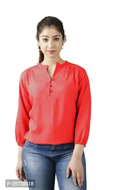 ANKIT Fashion Women's 3/4 Sleeves Mandarin Neck Solid Rayon Casual Tops for Ladies