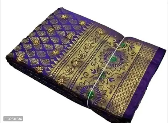 Beautiful Art Silk Navy Blue Woven Design  Saree with Blouse piece For Women