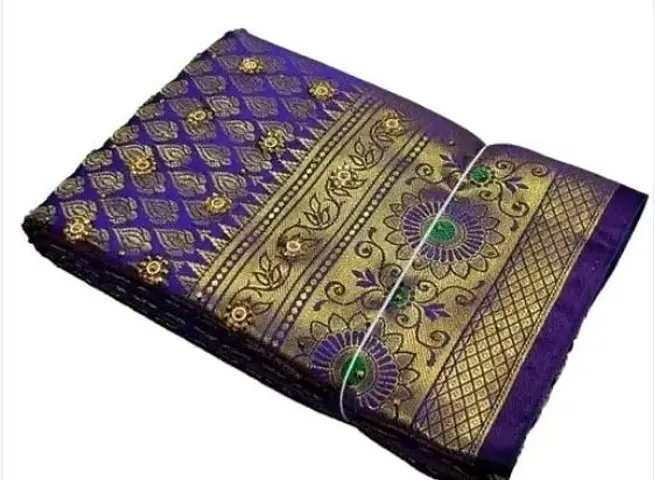 Kanjeevaram Brocade Silk Woven Stone Work Saree with Running blouse Piece