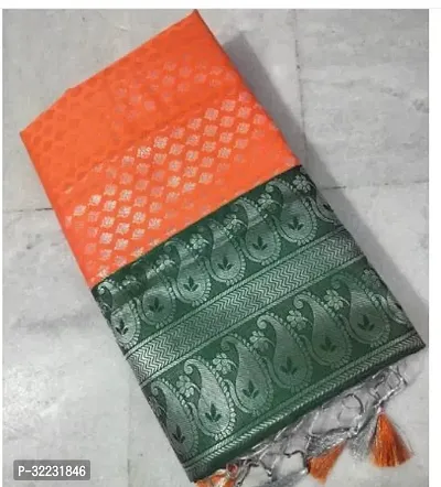 Beautiful Art Silk Orange Woven Design  Saree with Blouse piece For Women-thumb0