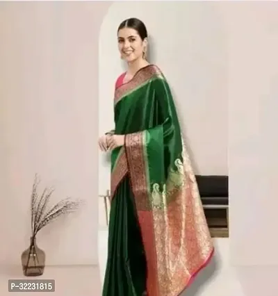 Beautiful Art Silk Green Woven Design  Saree with Blouse piece For Women