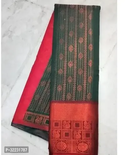 Beautiful Art Silk Green Woven Design  Saree with Blouse piece For Women-thumb0