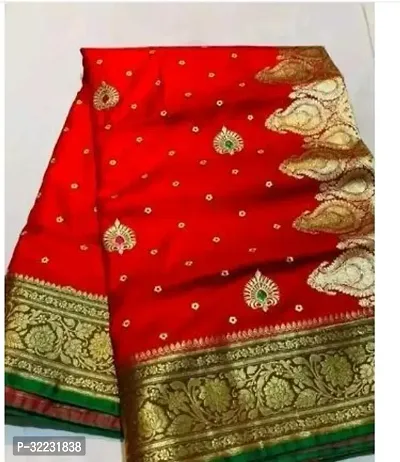 Beautiful Art Silk Orange Woven Design  Saree with Blouse piece For Women