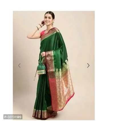 Beautiful Art Silk Green Woven Design  Saree with Blouse piece For Women-thumb0