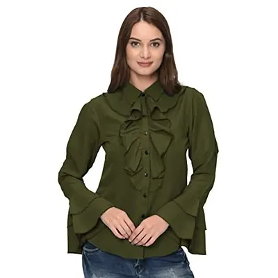 Thisbe?Women's Bell Sleeves Formal Shirt (THI-SH026, Caper Colour, Medium)