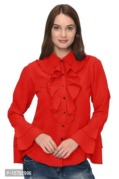 Thisbe?Women's Bell Sleeves Formal Shirt (X-Large, Red)-thumb0