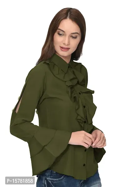 Thisbe?Women's Bell Sleeves Formal Shirt (THI-SH026, Caper Colour, Medium)-thumb3