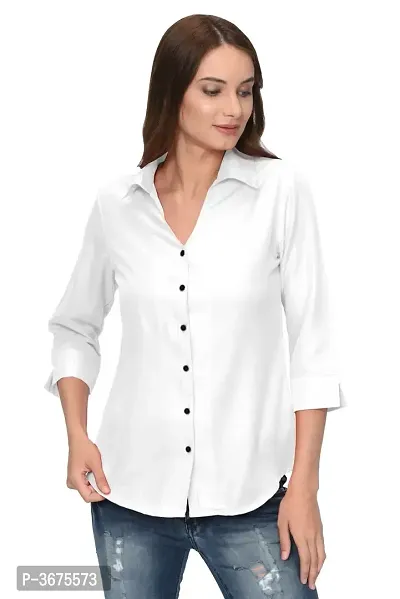 Regular Length White Color 3/4Th Sleeves Crepe Regular Fit Formal Shirt For Women-thumb0