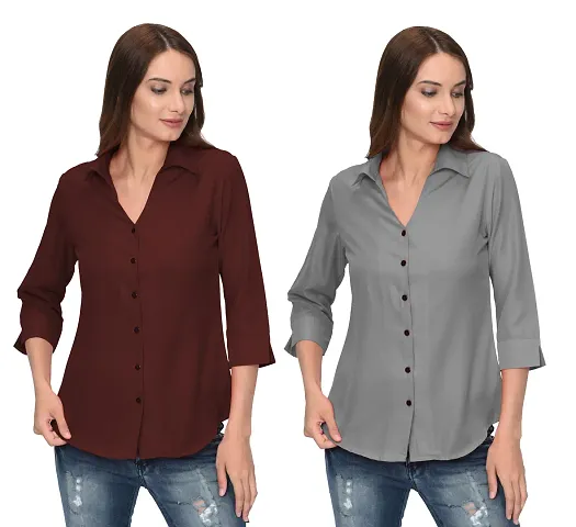 Attractive Crepe Regular Length Shirt For Women (Set Of 2)