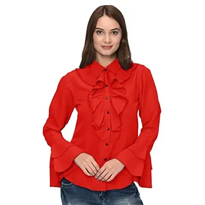 Thisbe?Women's Bell Sleeves Formal Shirt (X-Large, Red)