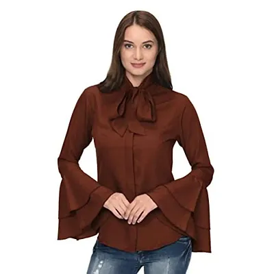 Thisbe Women's Tie Neck Bell Sleeves Solid Formal Top/Shirt