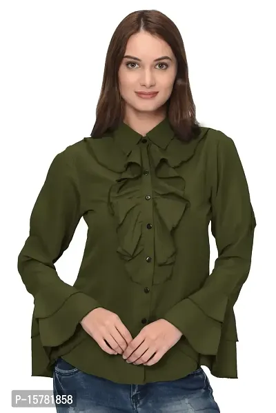 Thisbe?Women's Bell Sleeves Formal Shirt (THI-SH026, Caper Colour, Medium)-thumb0