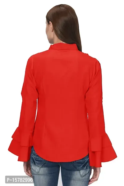 Thisbe?Women's Bell Sleeves Formal Shirt (X-Large, Red)-thumb4