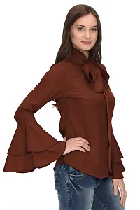 Thisbe Women's Tie Neck Bell Sleeves Solid Formal Top/Shirt-thumb2