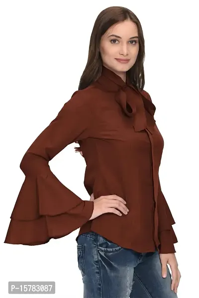 Thisbe Women's Tie Neck Bell Sleeves Solid Formal Top/Shirt-thumb3