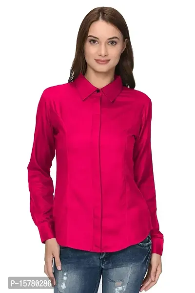 Thisbe Women's Full Sleeves Spread Collar Casual/Formal Shirt (Pink, X-Large)