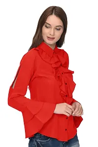 Thisbe?Women's Bell Sleeves Formal Shirt (X-Large, Red)-thumb2