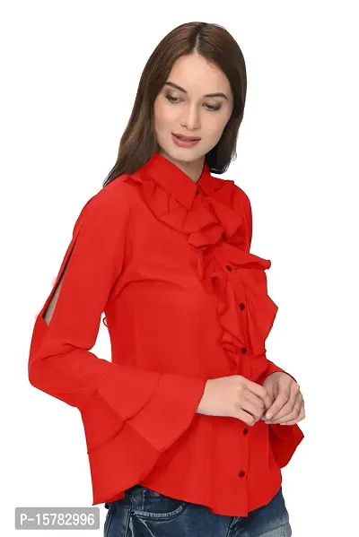Thisbe?Women's Bell Sleeves Formal Shirt (X-Large, Red)-thumb3