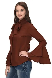 Thisbe Women's Tie Neck Bell Sleeves Solid Formal Top/Shirt-thumb1