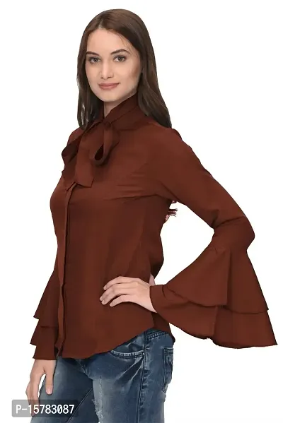 Thisbe Women's Tie Neck Bell Sleeves Solid Formal Top/Shirt-thumb2