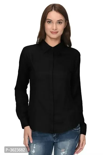 Ravishing Black Solid Crepe Women Regular Fit Shirt-thumb0