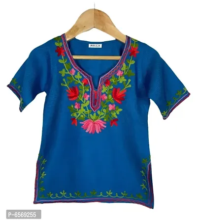 BellaCouture Girls Kashmiri Hand Embroidered Straight Fit Top Kurti Casual wear for Kid Girls Dress Best for Summer