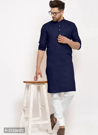 Reliable Navy Blue Cotton Solid Kurta For Men