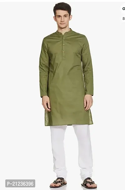Reliable Olive Cotton Solid Kurta For Men