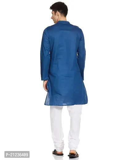 Reliable Blue Cotton Solid Kurta For Men-thumb2