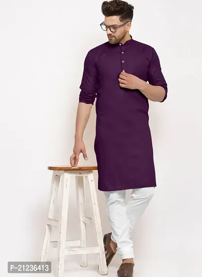 Reliable Purple Cotton Solid Kurta For Men