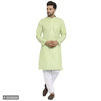 Reliable Yellow Cotton Solid Kurta For Men