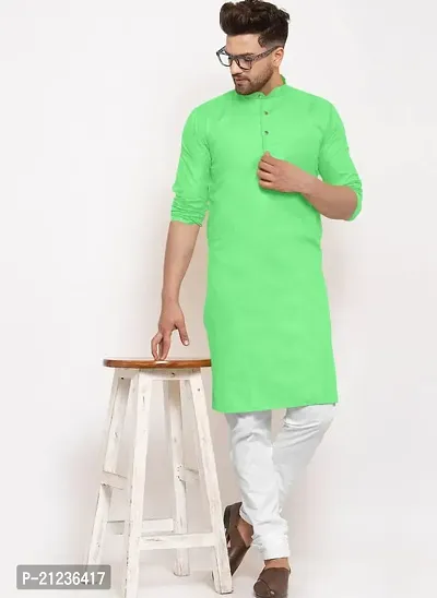 Reliable Green Cotton Solid Kurta For Men