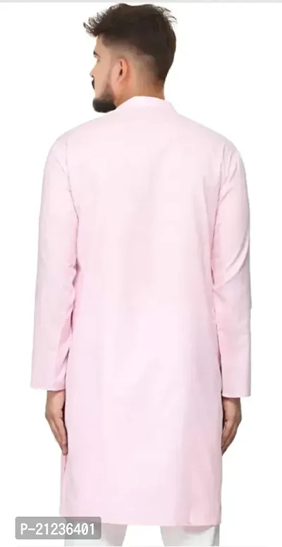 Reliable Pink Cotton Solid Kurta For Men-thumb2